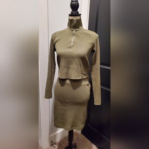 NWOT Calvin Klein Olive Green Mini Skirt Crop Top Set Size M